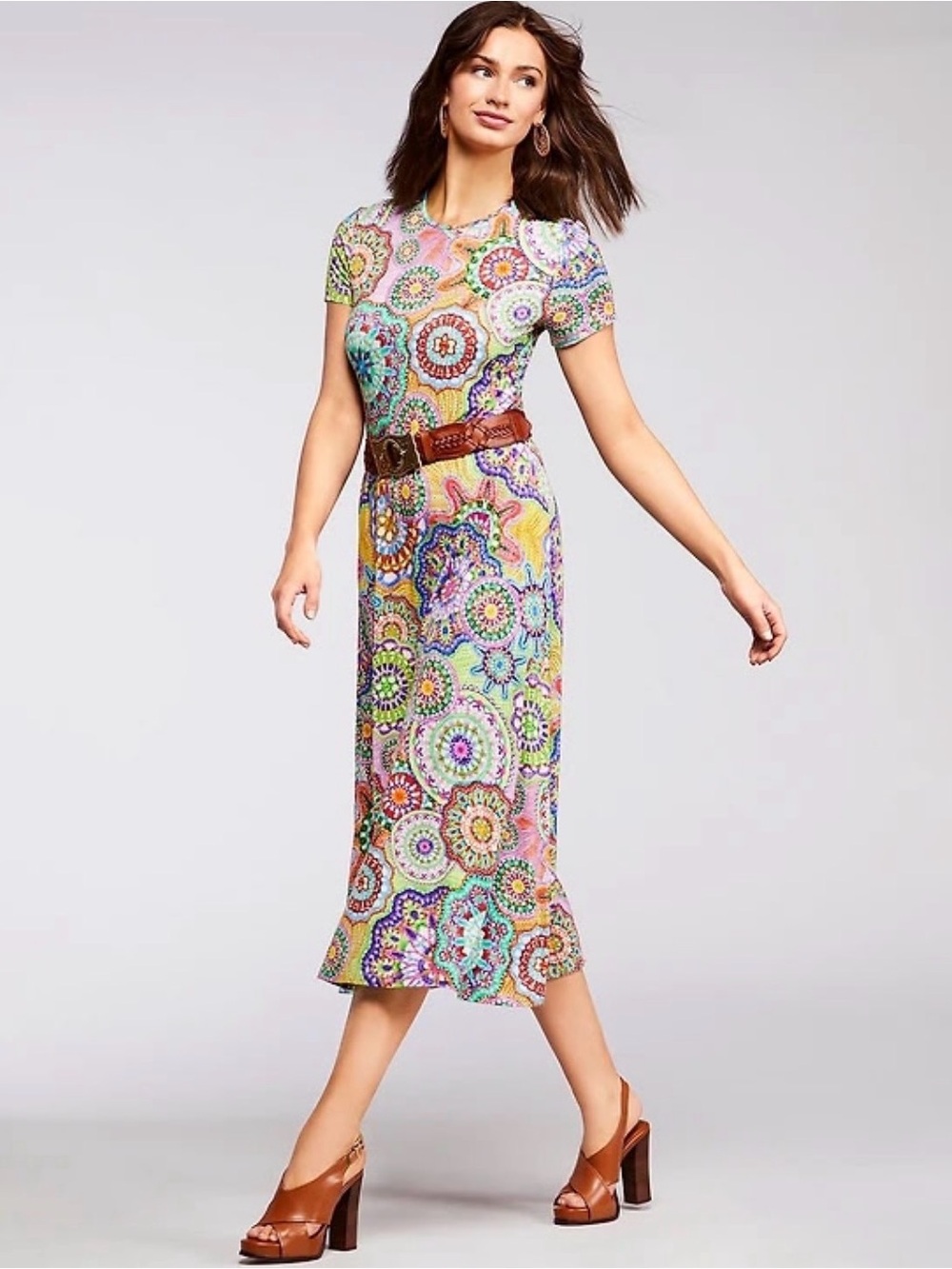 Johnny Was Multicolor Floral Mosaic Midi Dress Sale🌹
